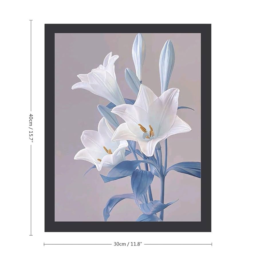 Amazon.co.jp: 白いユリと空色の葉 絵画 絵 超リアルな花の